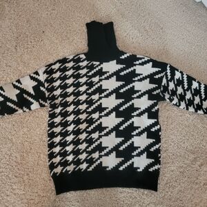 Fate Black and White Houndstooth Turtleneck Sweater